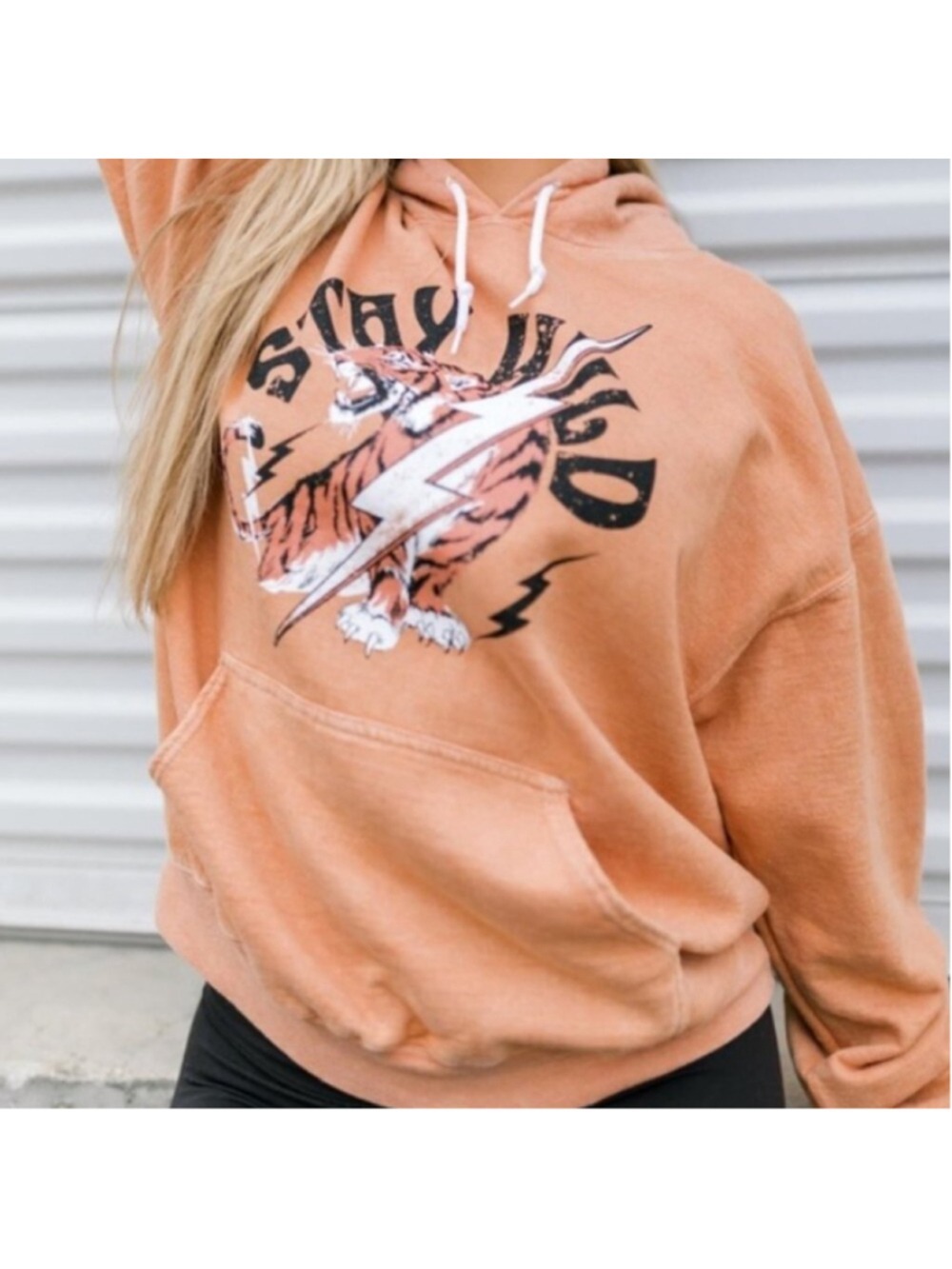 Stay Wild Tiger Print Hoodie Women's Size M Oversized Baggy Animal Print EUC